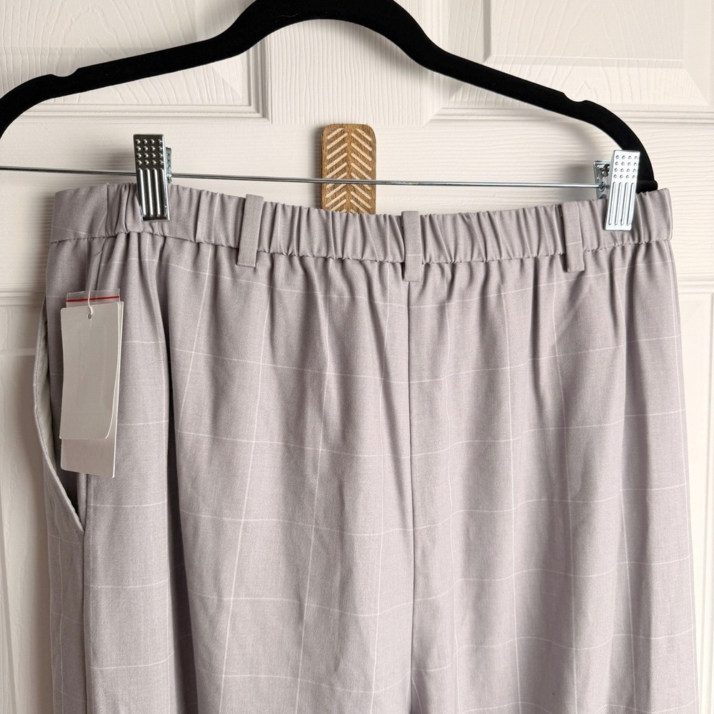 Womens Windowpane Plaid Trousers M Grey Office Workwear Wide Leg Pants Preppy - Picture 4 of 12